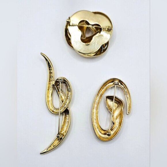 Set of 3 Vintage Gold Tone Mid Century Brooches - Picture 7 of 7